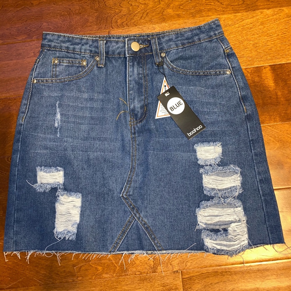 distressed denim skirt